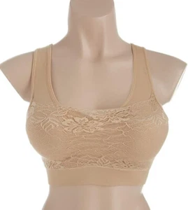 Rhonda Shear Lace Overlay Bra with Removable Pads, Nude, Small - Picture 1 of 2