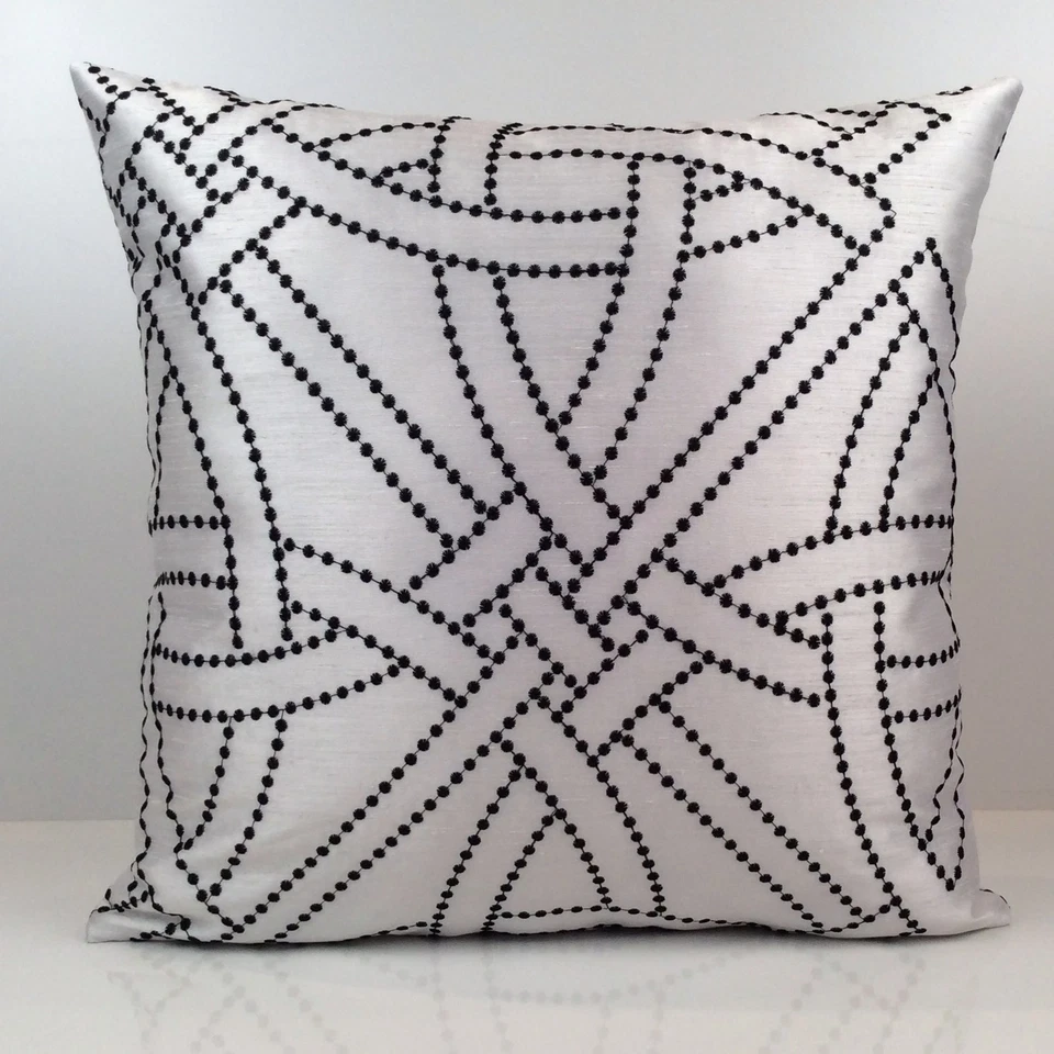 White/Black Embroidered Pillow Cover, Decorative Throw Pillow Covers, Pillowcase - Image 1 of 4