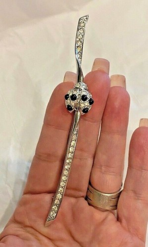 Coccinella Vintage Christian Dior Placcata Rodio su Ramo con Spilla Cristalli