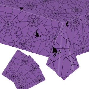 3 Pack Purple Halloween Tablecloth Plastic Disposable Table Cloth 54x108 in - Picture 1 of 7