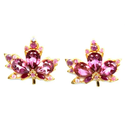 Plata de ley 925 6 x 8 mm. Pendientes de topacio místico rosa, rubí y zafiro Foto 1 de 4