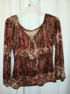 Thrill Womens Y2K Velvet Peasant Top Large Bell Sleeve Forest Fairy Grunge - Picture 1 of 15