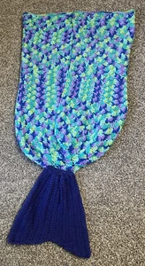 Mermaid Tail Crochet Blanket Toddler Kids Multicolor 20 X 43 - Picture 1 of 5