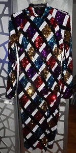 FASHION NOVA GLOWIN UP  BLACK MULTI COLOR SEQUIN LONG SLEEVE MIDI DRESS ( SZ: L) - Picture 1 of 6