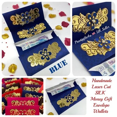 Blue Exclusive Royal Vintage Laser Cut Wedding Invite Salami Money Gift Envelope - Image 1 of 4