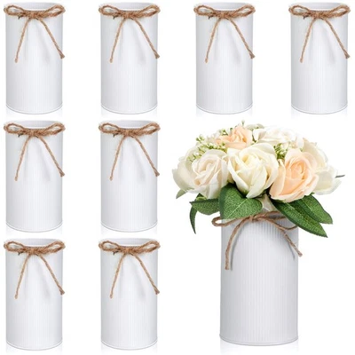 5.91 in High Farmhouse Vase Decor Galvanized Metal Flower Vase with Twine Bow... - Image 1 of 4