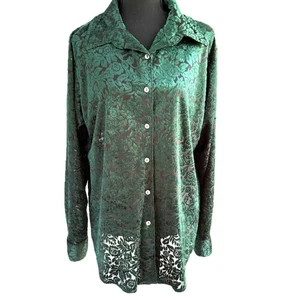 Vintage 80er Samt Ausbrenner Top Damen XL grün transparent Fee Whimsigoth viktorianisch - Bild 1 von 9