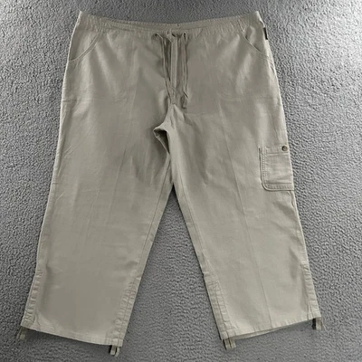 Pantalones para mujer Columbia beige talla XXL Capri cargo tiro alto lino mezcla de algodón Foto 1 de 4