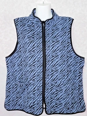 Ruby Rd. Women's Petite Blue Zebra Print Full Zip Sleeveless Vest Size Large - Image 1 of 4
