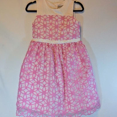 Heartstrings Girls 14 Floral Lined Pink White Dress Layered  - Image 1 of 4