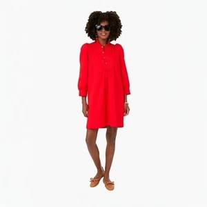 Pomander Place Red Dress Long Sleeve Casual Mini Dress Ruffle Babydoll Neck M - Picture 1 of 16