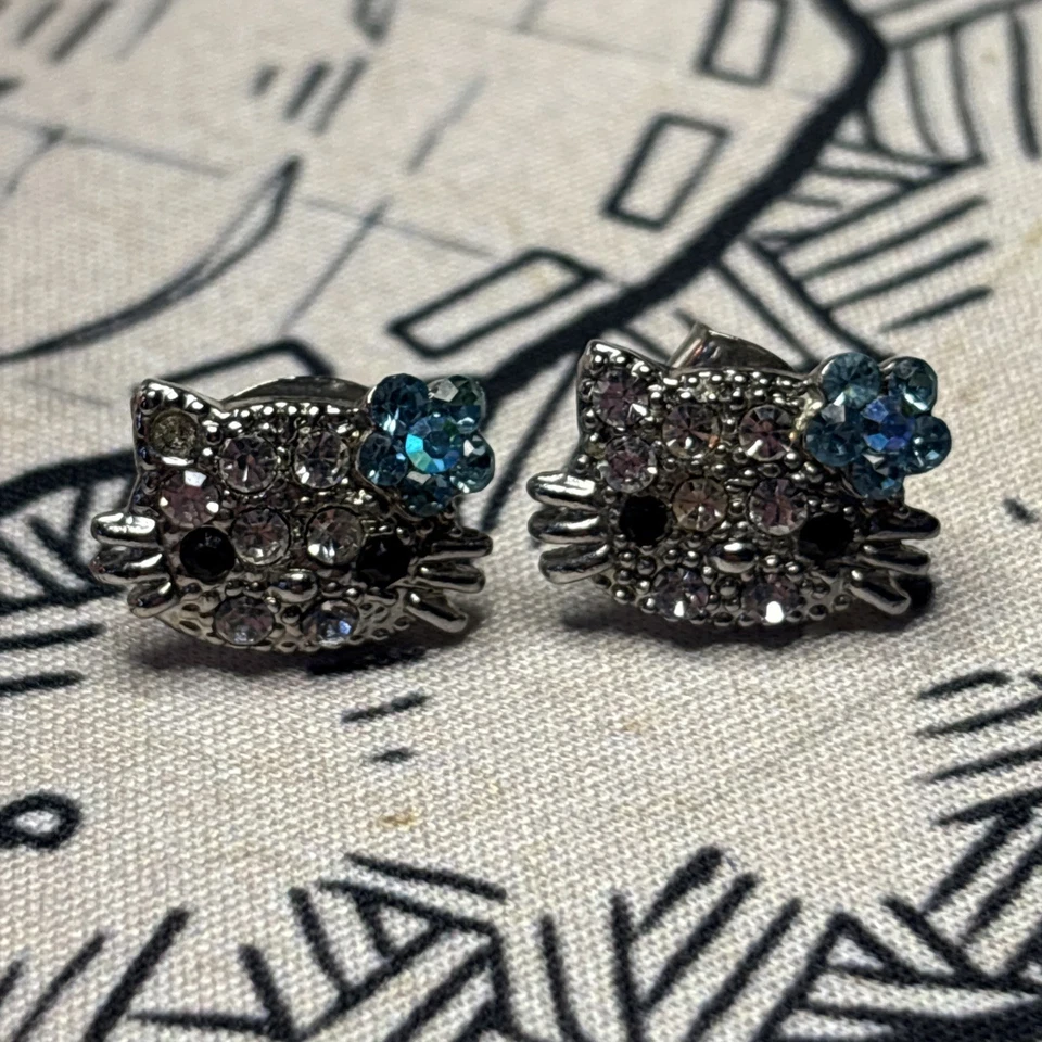 Sparkly Hello Kitty Post Earrings with Crystal And Rhinestones - Image 1 of 4