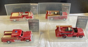 Lot of 4 CORGI Fire Heroes Firetrucks w Display Stands - 1953 1951 1960 1966 - Picture 1 of 8