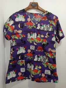 Peanuts Scrub Top Sz Med " The Great Pumpkin" Purple, Cotton, 3 Pockets - Picture 1 of 6
