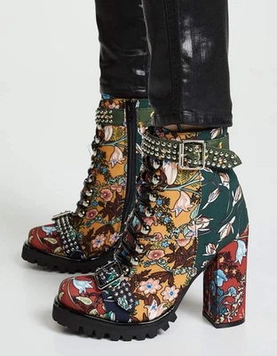 Botas Jeffrey Campbell Lilith Multicolor Estampado Floral Tacón Grueso Gótico Punk 7 Foto 1 de 4