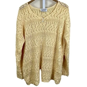 Vintage 90s Absolutely Cotton Butter Yellow Knit Sweater OS Cottage Soft Girl - Picture 1 of 4