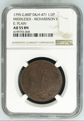 1795 G.BRIT D&H-471 MIDDLESEX - RICHARDSON'S E: LISO 1/2P NGC AU55 BN - Imagem 1 de 4