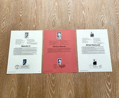 Malcolm X Marilyn Monroe Alfred Hitchcock USPS stamps Souvenir Page  - Image 1 of 4