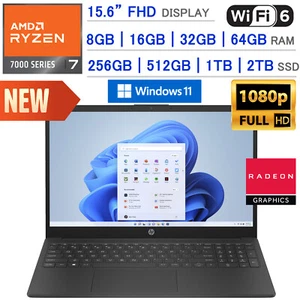 NEW HP 15.6" AMD Ryzen 7 7730U Custom Upto 64GB RAM & 4TB SSD FHD IPS WIN11 HDMI - Picture 1 of 7