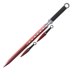 27'' Ninja Sword Machetes Full Tang 2 Tone Blade With 2 Throwing Knives 7" Red - Picture 1 of 1