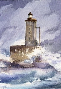 Faro de arrecife de St. George, CA. Tarjetas de notas artísticas de Gerald Hill de Storm at ""The Dragon - Imagen 1 de 2