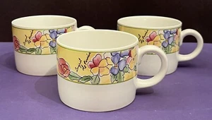(3) Sakura Crème Brûlée Stoneware Tea Coffee Cups 1995 Sue Zipkin Floral Design - Picture 1 of 7