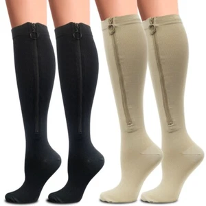 Compression Socks 15-20mmHg Closed Toe Zipper Socks Knee High For Varicose Veins - Picture 1 of 14