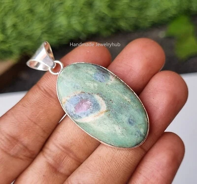 Кулон ручной работы из стерлингового серебра 925 пробы с рубином фуксайтом агатом для нее PG1657 - Изображение 1 из 4