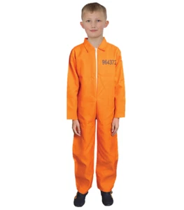 Children's Orange Prisoner Coverall Jumpsuit Costume – Authentic Prison Uniform - Picture 1 of 5