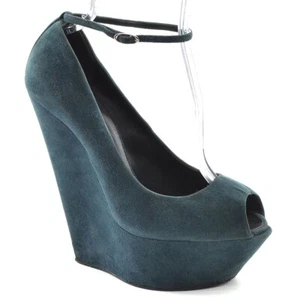 Ladies Giuseppe Zanotti Wedge Ankle Strap Platform Pumps 40 9.5 Blue Suede Shoes - Picture 1 of 6