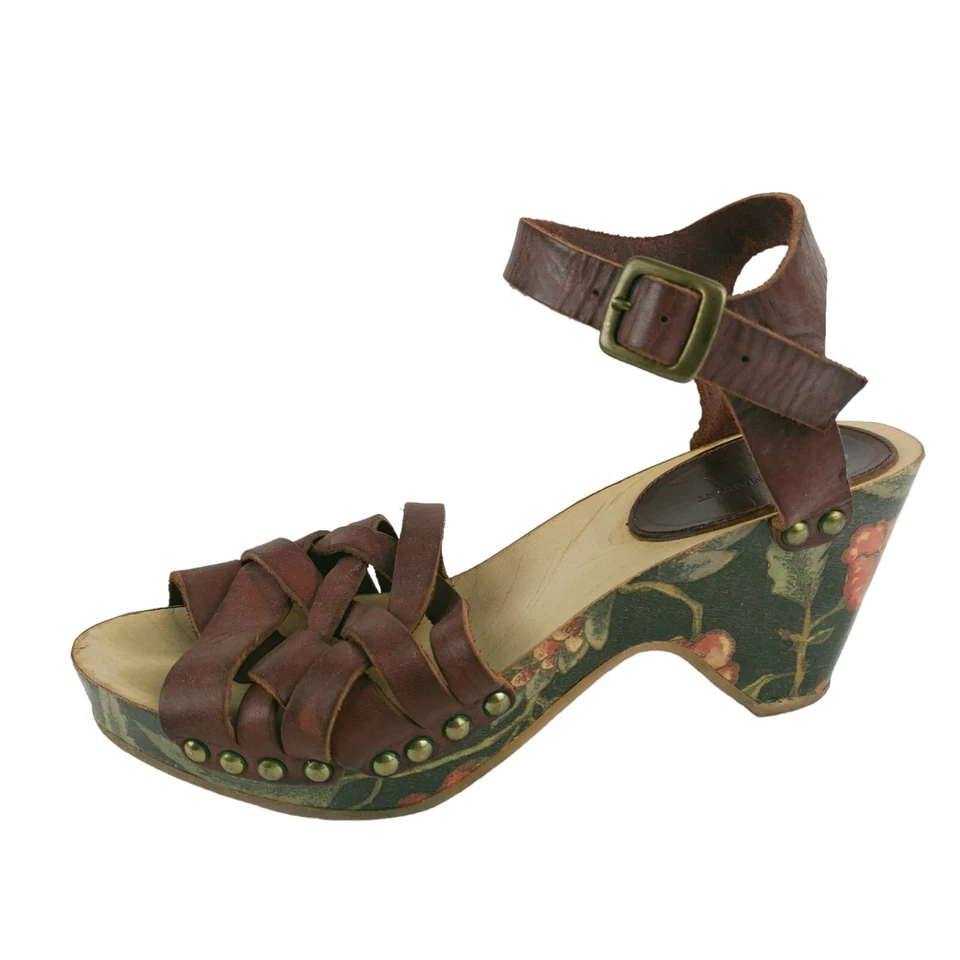 Sandálias plataforma Isabel Marant estampa floral marrom avermelhado madeira anabela tamanho 36 - Imagem 1 de 4