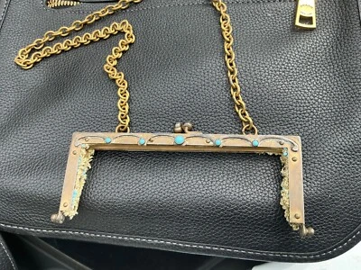 Monedero Victoriano Marco Plata Alemana con Cuentas y Cadena Color Turquesa con Cierre Foto 1 de 4