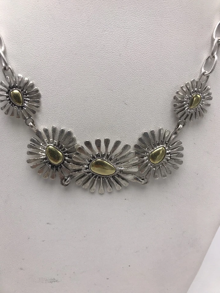 $39 Lucky бренд два тона цветочный воротник ожерелье L28a - Изображение 1 из 1