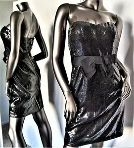 NWT-MISS SIXTY FIONA BLACK SEQUIN STRAPLESS SWEETHEART BOW ZIP DRESS SZ4 MSP$169 - Picture 1 of 12