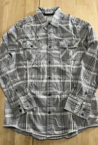 XL BKE Camisa a Presión Perla Hombres A Cuadros Manga Larga Calce Ajustado Hebilla Gris Elastizado Butto - Imagen 1 de 12