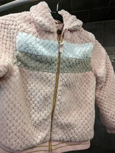Girls Cuddly Cozy Fleece Full Gold Color Zipper Jacket Pink White Gray Size 6 - Picture 1 of 14
