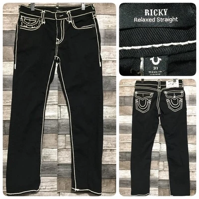 True Religion Ricky Relaxed Straight Rope Stitch Jeans Men’s 31x30.5 Black Denim - Image 1 of 4