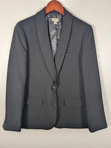 J.Crew Crepe Blazer Womens 10 Black Shawl Collar Two Button Lined Style 89387 - Picture 1 of 14