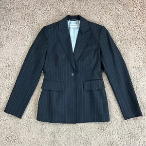 CALVIN KLEIN Dark Gray Pin-Striped Single-Button Blazer Womens 2 Lined Classic - Picture 1 of 17
