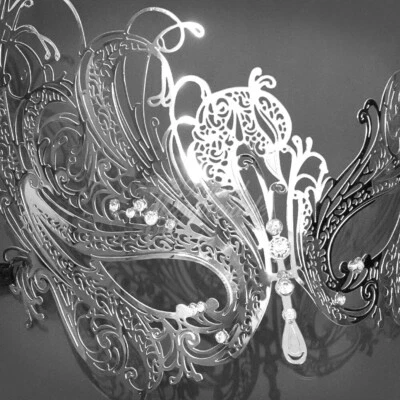Damaged Masquerade Mask Silver Metal Elegant Gorgeous Venetian Missing Diamantes - Image 1 of 4