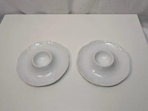 2x Rosenthal Continental Monbijou Classic All White Egg Holder Plates, Embossed - Picture 1 of 9