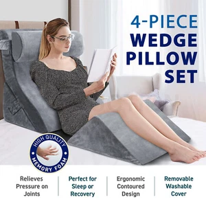 4PCS Bed Wedge Pillow Neck Back Lumbar Support Cushion Leg Raiser Memory Foam - Picture 1 of 10