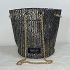 Lanvin Parfums Navy Blue Woven Bucket Bag Purse Gold tone Chain Handles