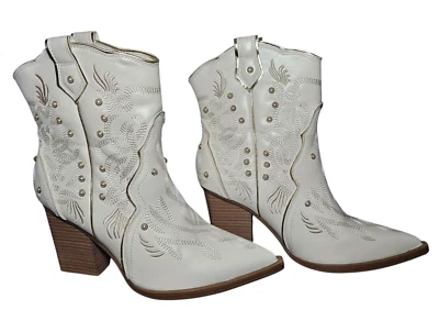 Mia Mujer Talla 10 Marfil Perla Tachuelas Botas Vaqueras Bordado Rancho Glamour Foto 1 de 4