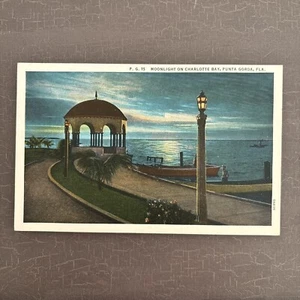 Moonlight on Charlotte Bay, Punta Gorda, Florida FL Vintage Postcard - Picture 1 of 2