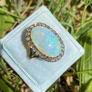 5.60Ctw Oval Cut Genuine Fire Opal Halo Engagement Ring 14K Yellow Gold Plated - Picture 1 of 6