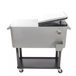 80QT Patio Garden Rolling Cooler Picnic Ice Chest Party Cooler Cart With Shelf - Picture 1 of 9