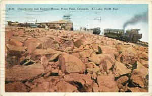Postal Observatory and Summit House Pikes Peak Colorado CO pm 1932 - Imagen 1 de 2