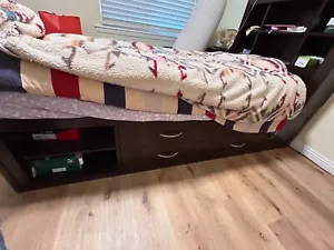 wood Drawer Bookshelf Storage Bed with mattress - Picture 1 of 3