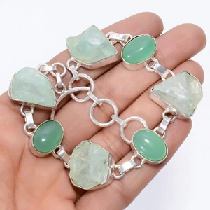Green Amethyst Chalcedony Gemstone 925 Silver Handmade Bracelet 7-9" ARB-970 - Picture 1 of 3